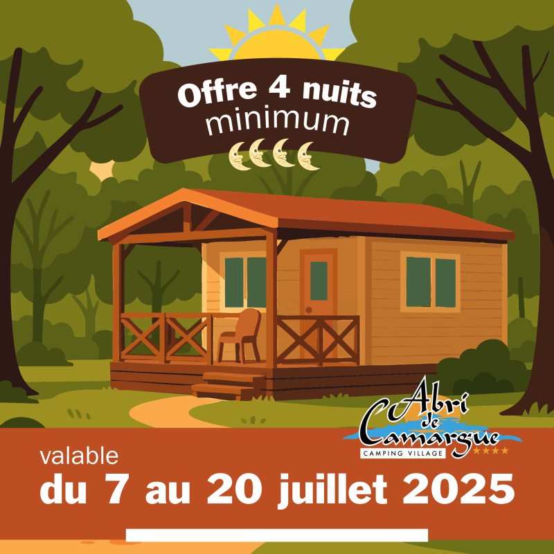 Offre 4 nuits au camping Abri de Camargue été 2025
