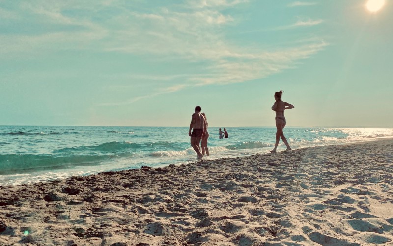 Amis se baladant sur la plage de l'Espiguette