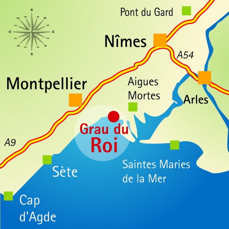 Carte de la region autour du camping camargue